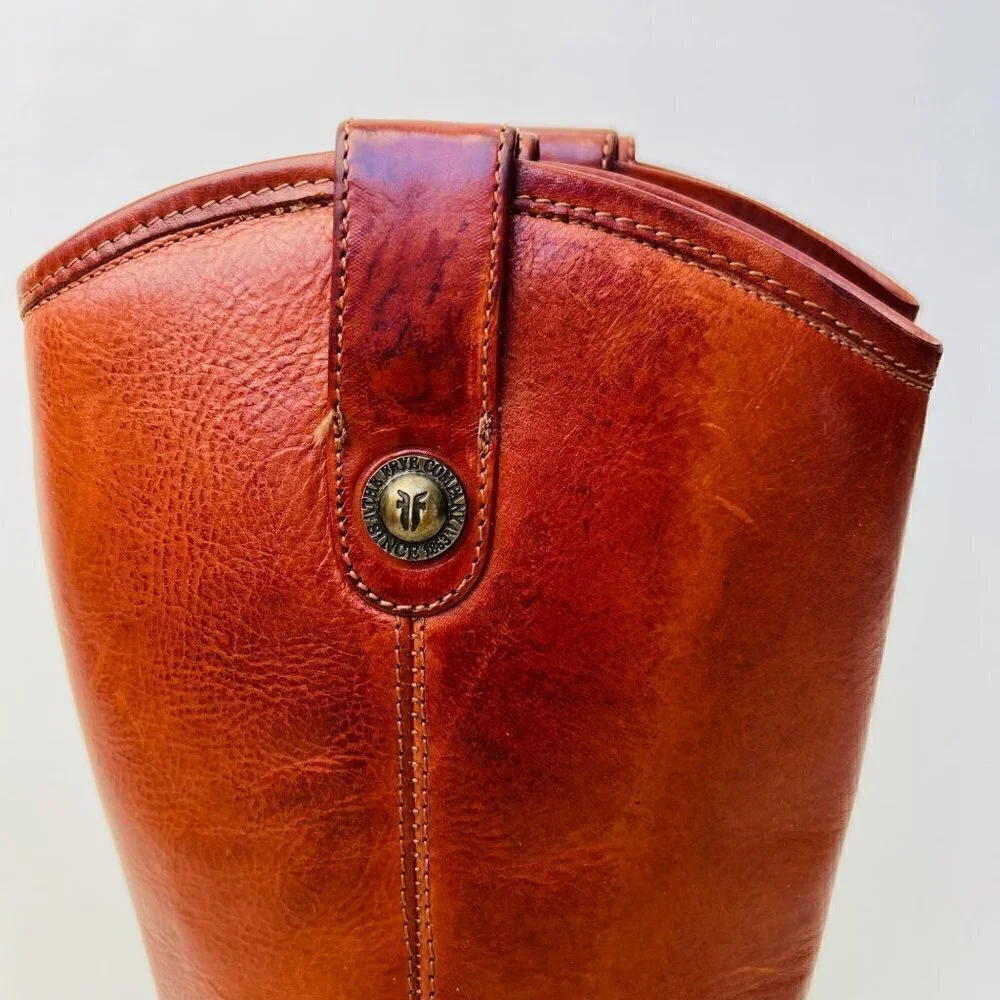 Frye Mellisa Buttons Lug Tall riding boots in brown, Size 6.5